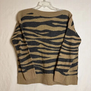 LOFT Wool Blend Boat Neck Tan Brown Gray Zebra Print Sweater Women’s Size Small